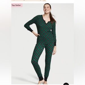 New VICTORIA'S SECRET Thermal Pajama Top Legging Pant Set Green Plaid Xmas S M L